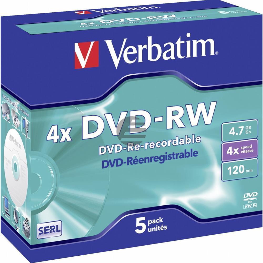 VERBATIM DVD-RW 4.7GB 4x (5) JC 43285 Jewel Case matt silber