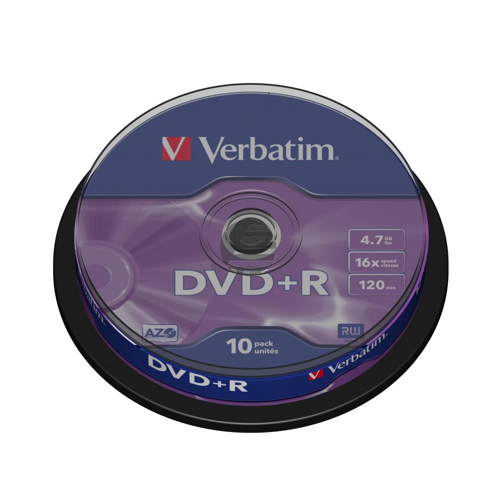 VERBATIM DVD+R 4.7GB 16x (10) SP 43498 Spindel matt silber