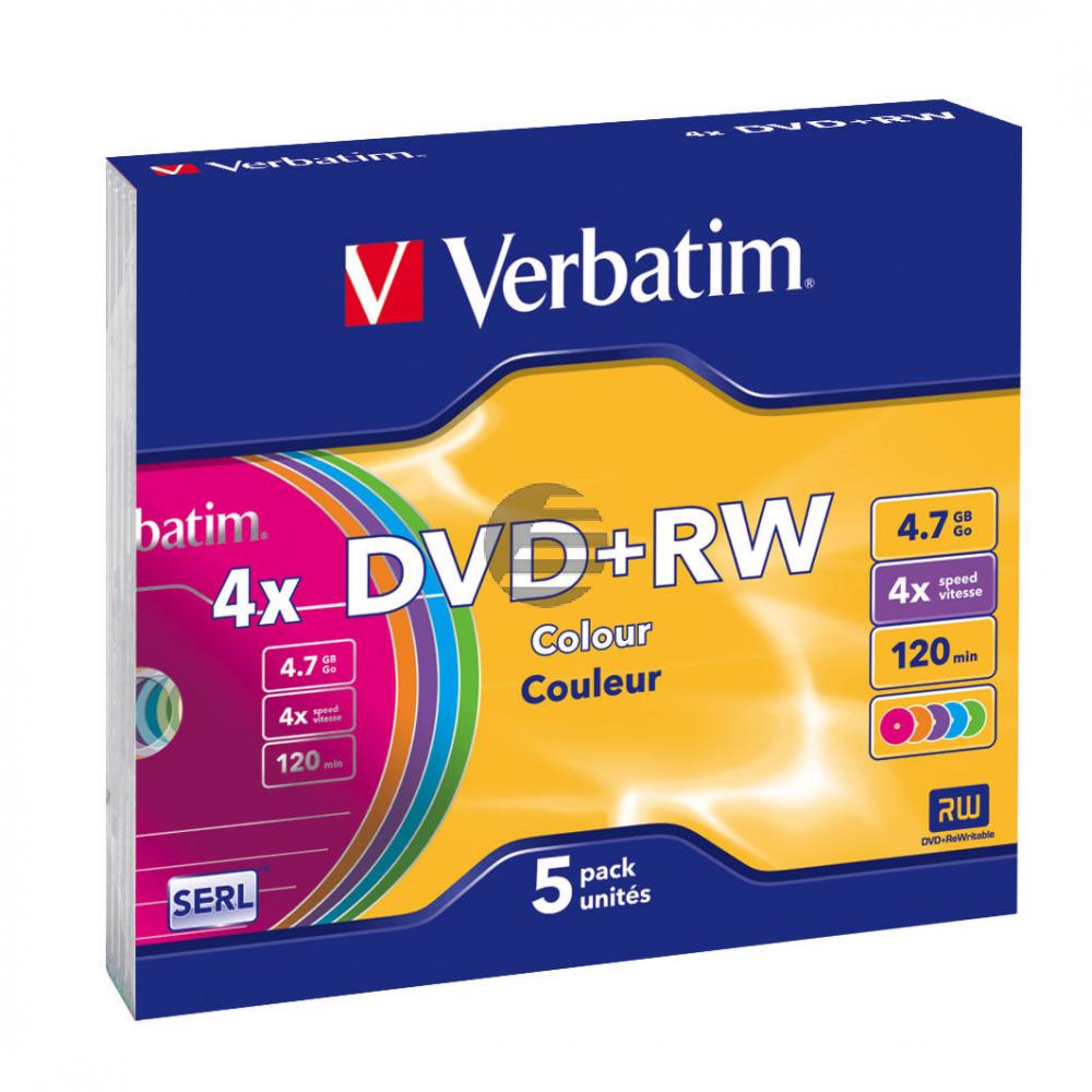 VERBATIM DVD+RW 4.7GB 4x (5) SC FARBIG 43297 Slim Case wiederbeschreibbar