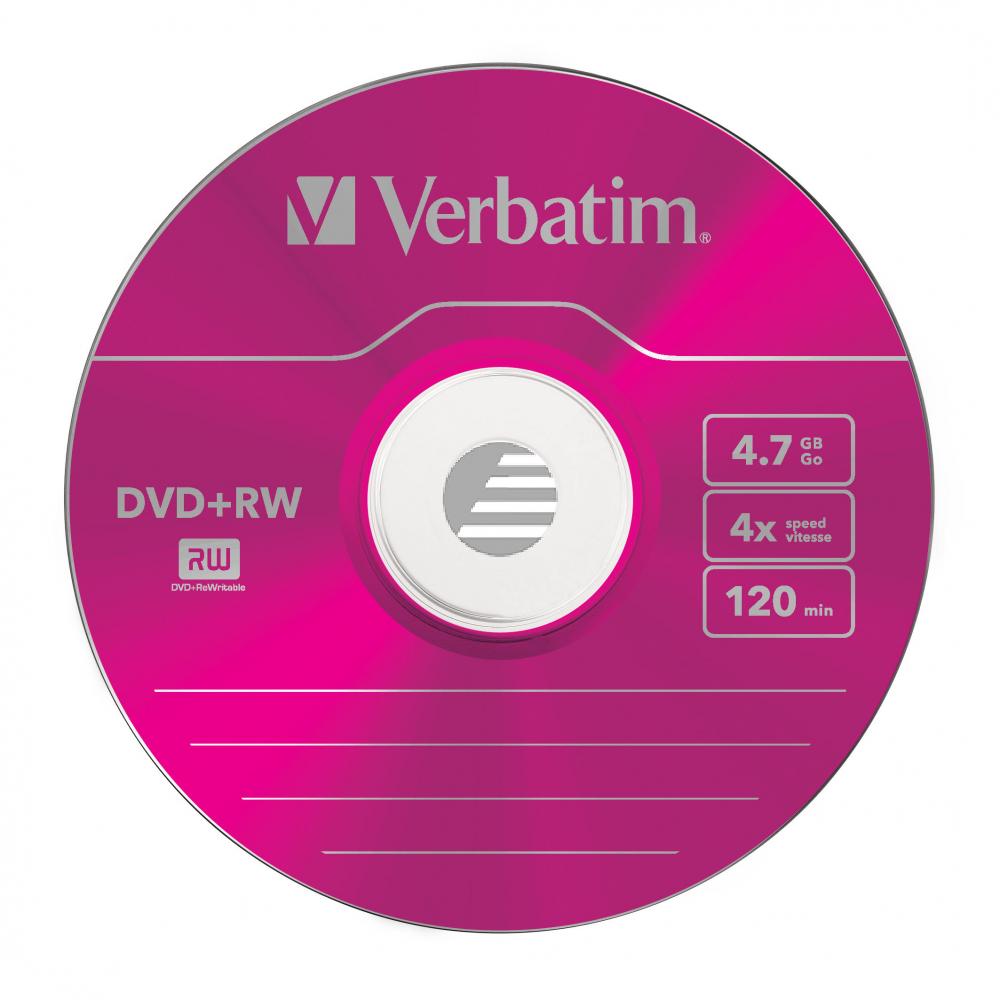 VERBATIM DVD+RW 4.7GB 4x (5) SC FARBIG 43297 Slim Case wiederbeschreibbar