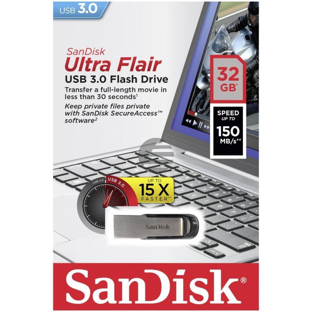 SANDISK ULTRA FLAIR USB STICK 32GB SDCZ73-032G-G46 USB 3.0 silber-schwarz
