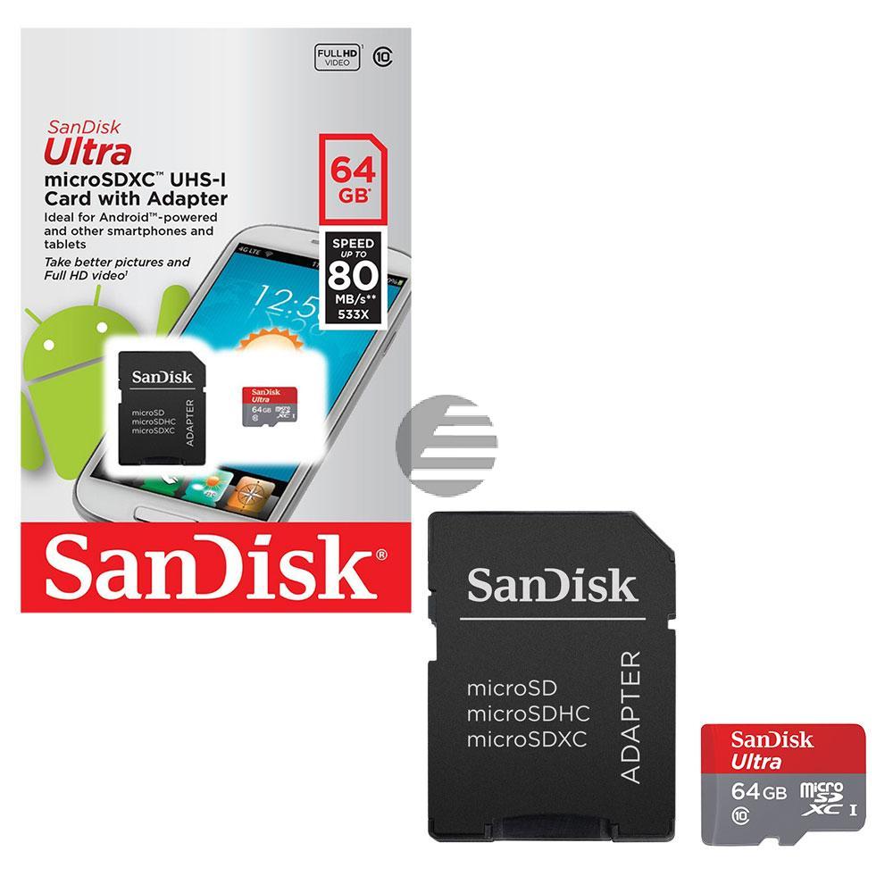 SANDISK ULTRA MICRO SDXC UHS-I KARTE 64G SDSQUNC064GGN6MA mit Adapter