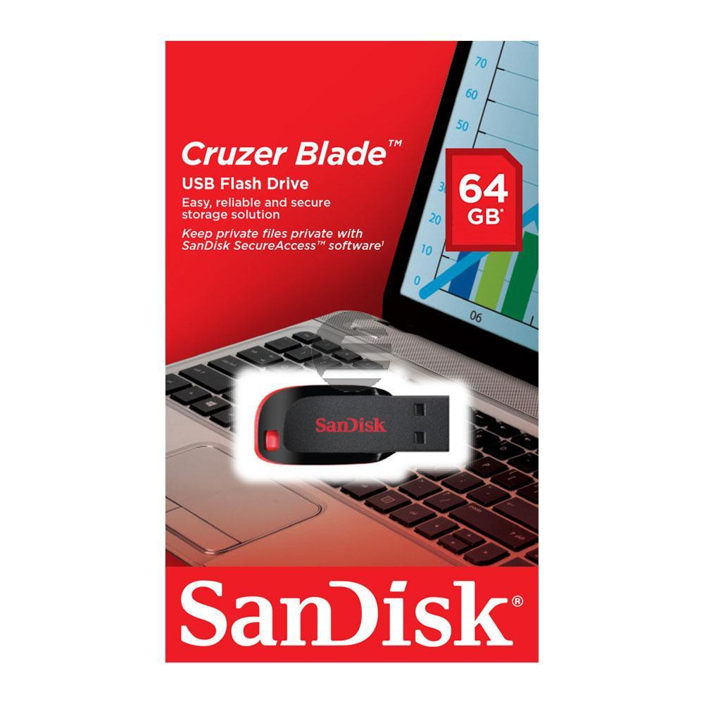 SANDISK CRUZER BLADE USB STICK 64GB SDCZ50-064G-B35 USB 3.0 schwarz-rot