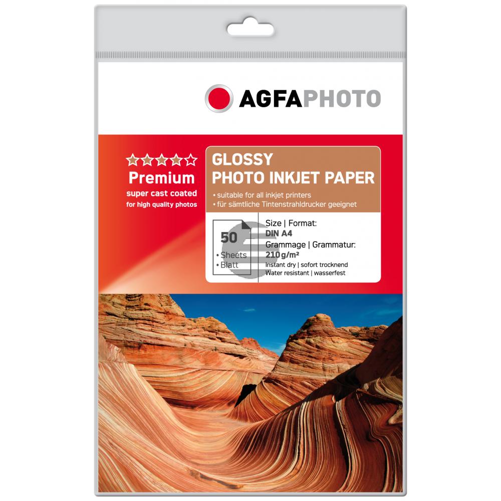 Agfaphoto Inkjetpapier glänzend weiß 50 Blatt DIN A4 210 g/m² (AP21050A4)