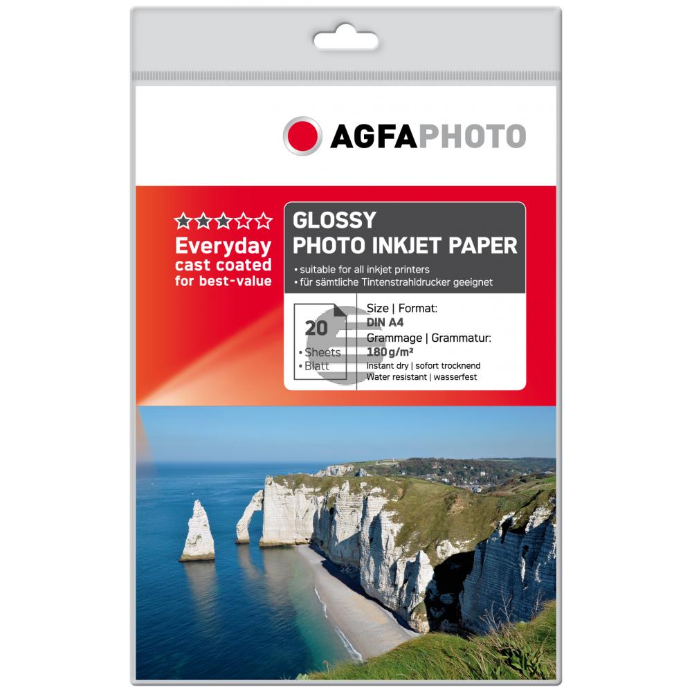 Agfaphoto Fotopapier glänzend weiß 20 Blatt DIN A4 180 g/m² (AP18020A4)