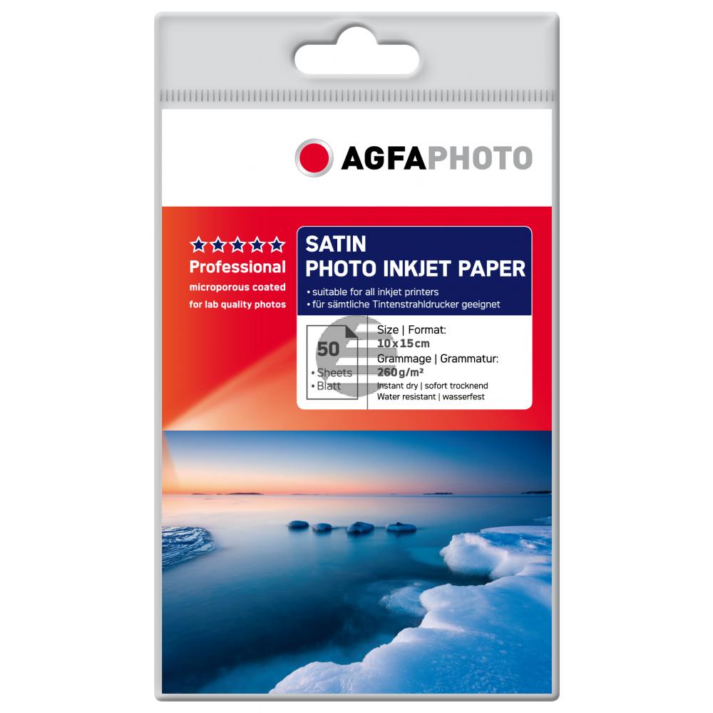 Agfaphoto Fotopapier satiniert weiß 50 Blatt 10 x 15 cm 260 g/m² (AP26050A6S)