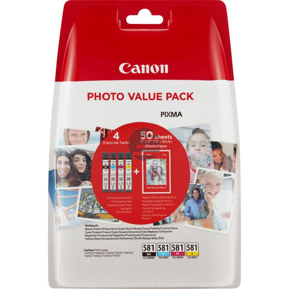 Canon Tintenpatrone + Papier gelb, magenta, schwarz, cyan (2106C005, CLI-581BK, CLI-581C, CLI-581M, CLI-581Y)