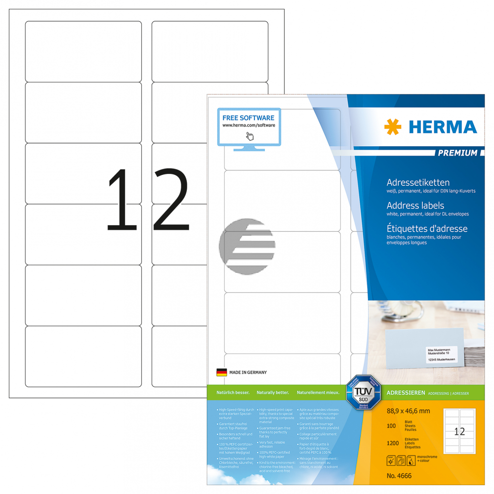 Herma Etiketten Superprint umlauf. Rand weiß 88,9 x 46,6 mm Inh.120