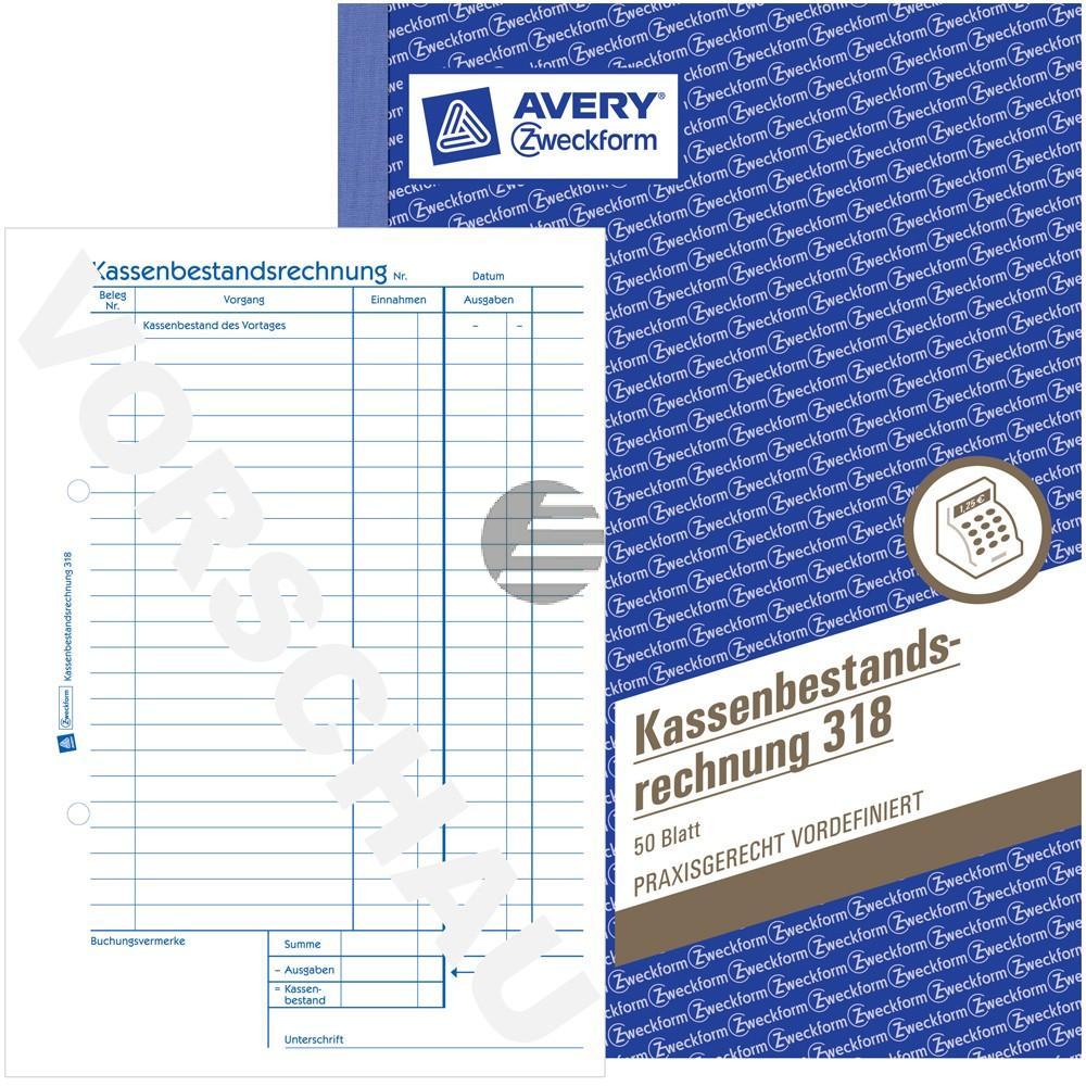 AZ Kassenbericht 318 A5 Hoch weiß Inh.50 Blatt Avery Zweckform
