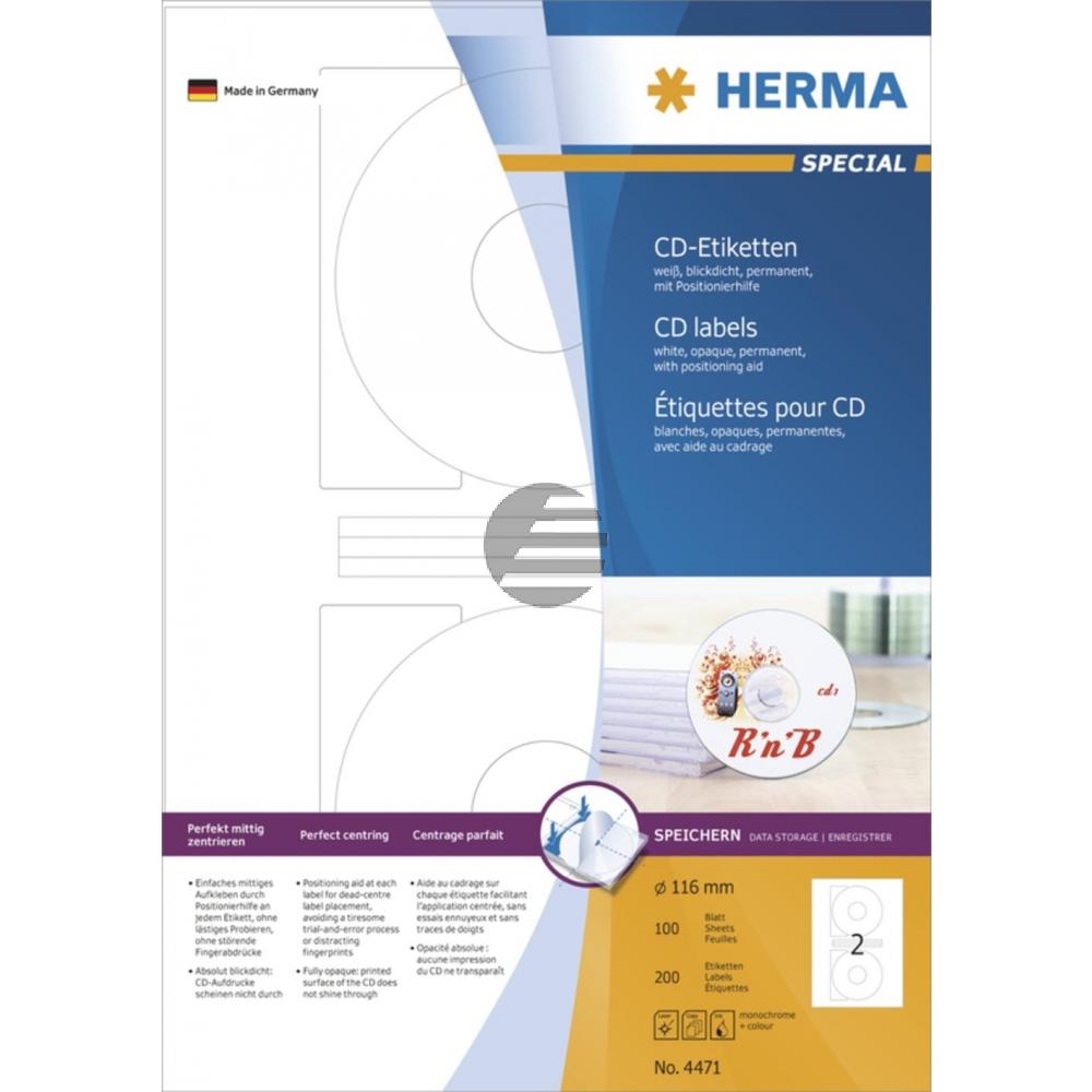 Herma CD/DVD-Etiketten weiß Inh.200