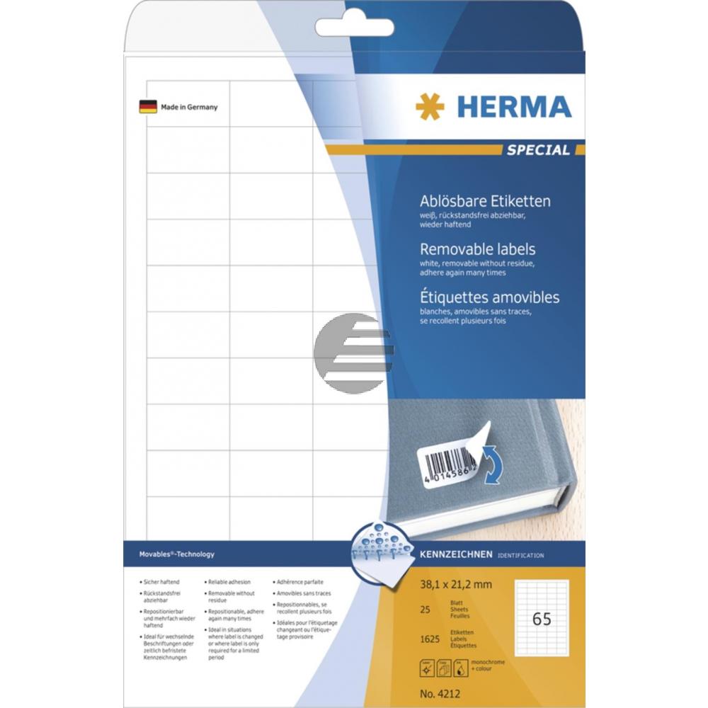 Herma Etiketten A4 weiß 38,1 x 21,2 mm ablösbar Papier Inh.1625