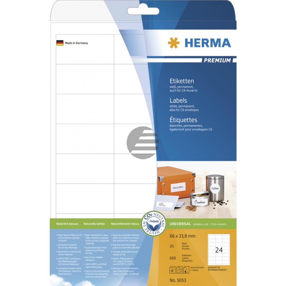 Herma Etiketten A4 weiß 66,0 x 33,8 mm Papier matt Inh.600 Premium