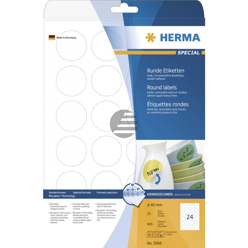 Herma Etiketten A4 weiß ø 40 mm Papier matt Inh.600 ablösbar