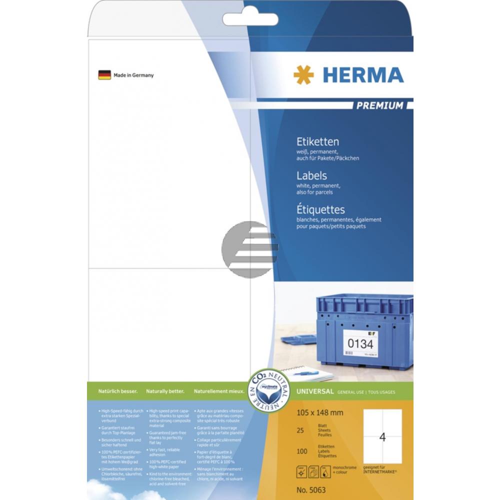 Herma Etiketten A4 weiß 105 x 148 mm Papier matt Inh.100 Premium