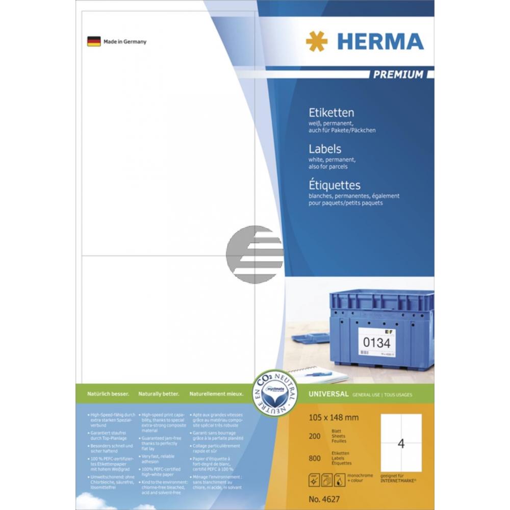Herma Etiketten A4 weiß 105 x 148 mm Papier matt Inh.800 Premium