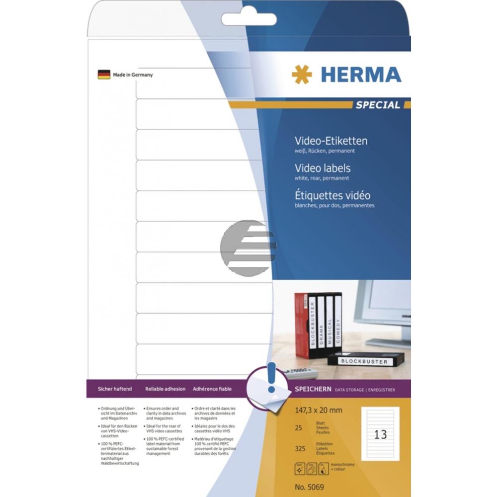 Herma Video-Etiketten A4 weiß 147,3 x 20 mm Papier matt Inh.325
