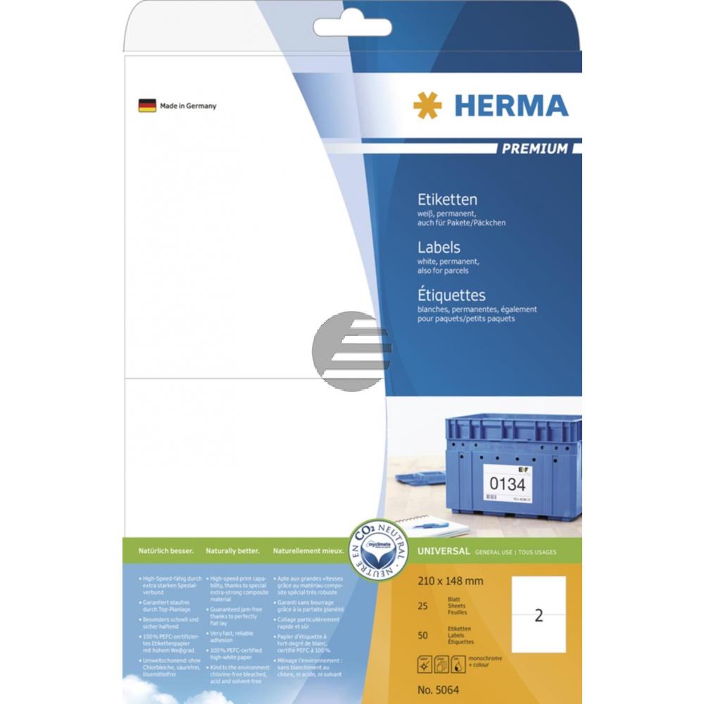 Herma Etiketten A4 weiß 210 x 148 mm Papier matt Inh.50 Premium