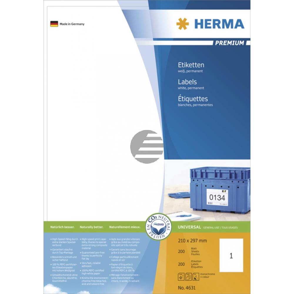Herma Etiketten A4 weiß 210 x 297 mm Papier matt Inh.200 Premium