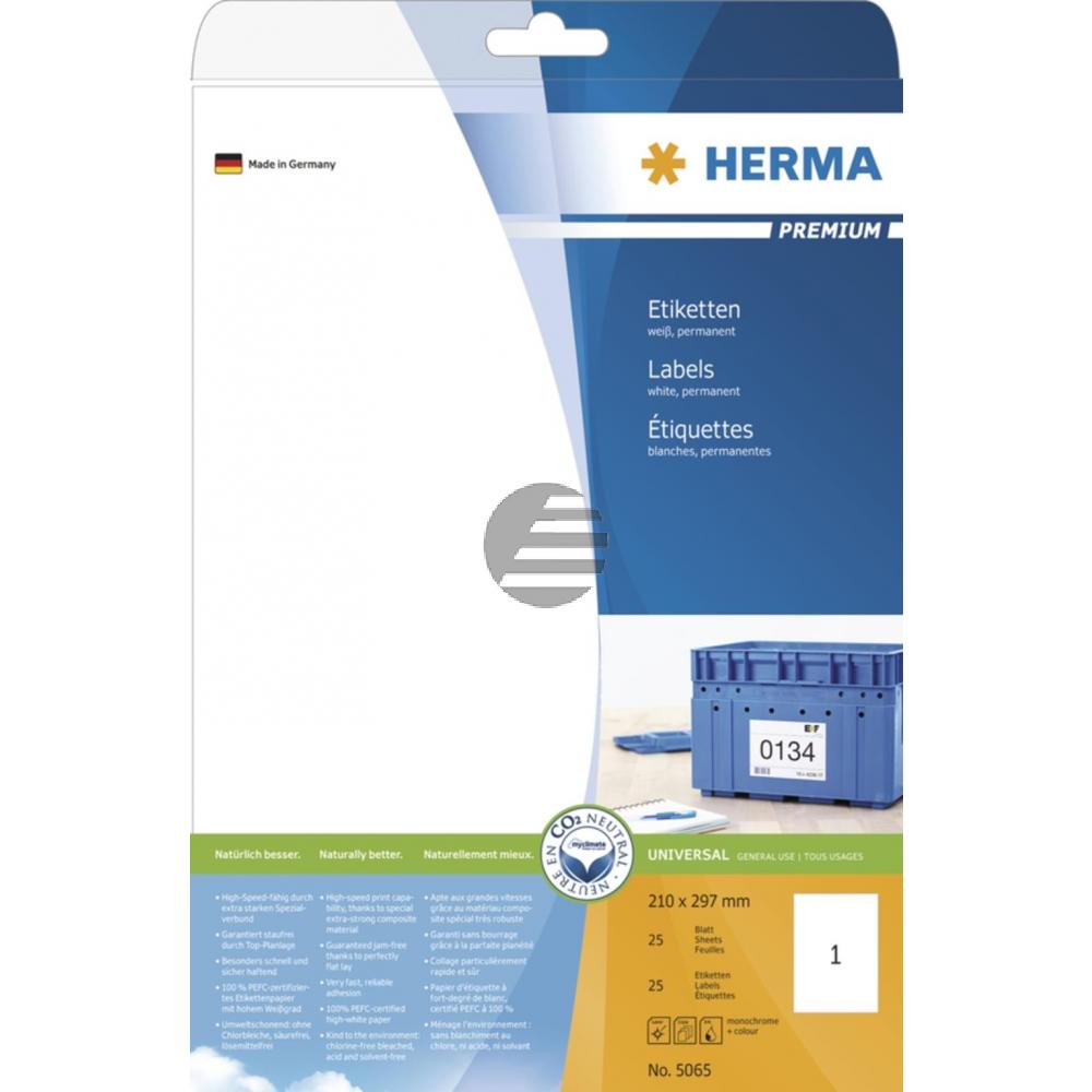 Herma Etiketten A4 weiß 210 x 297 mm Papier matt Inh.25 Premium