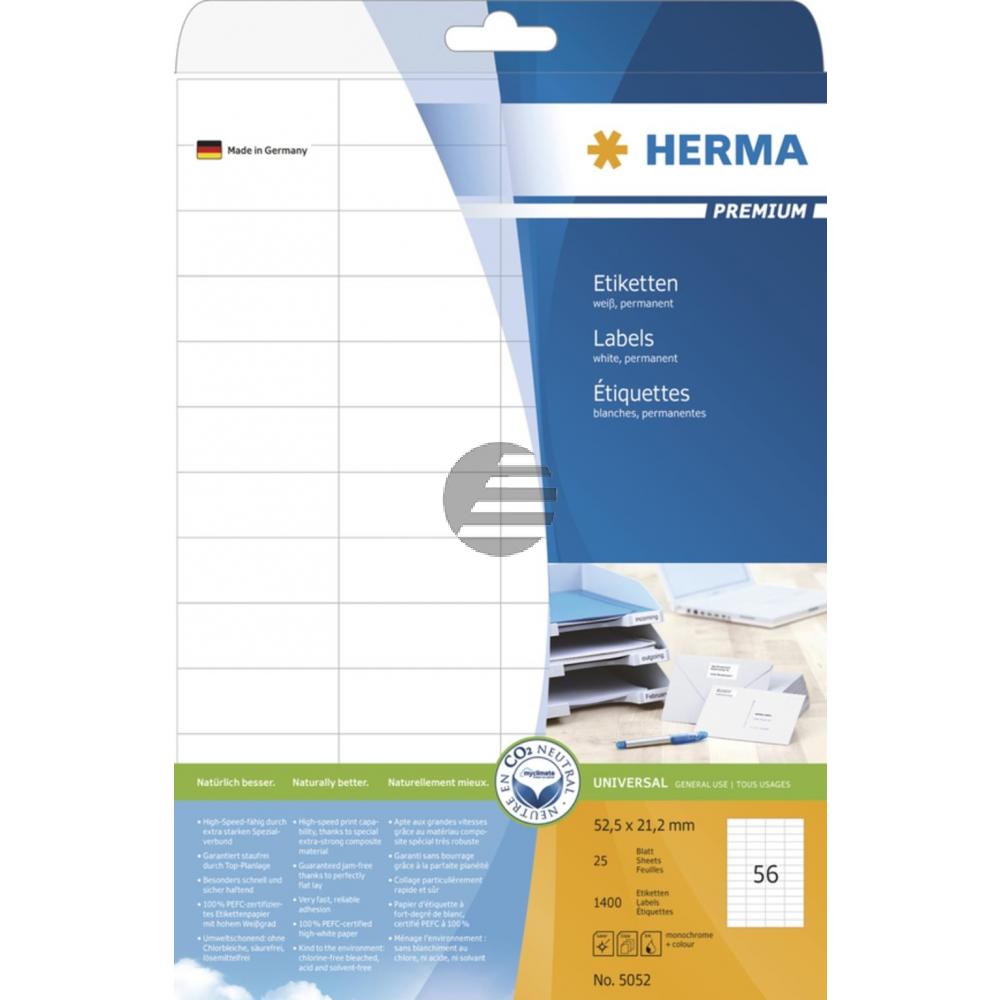 Herma Etiketten A4 weiß 52,5 x 21,2 mm Papier matt Inh.1400 Premium