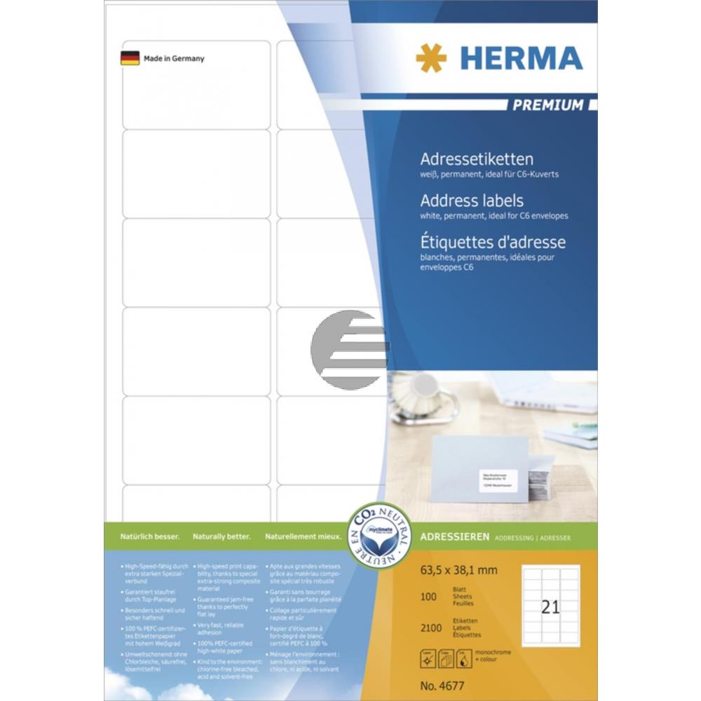 Herma Etiketten A4 weiß 63,5 x 38,1 mm Papier matt Inh.2100