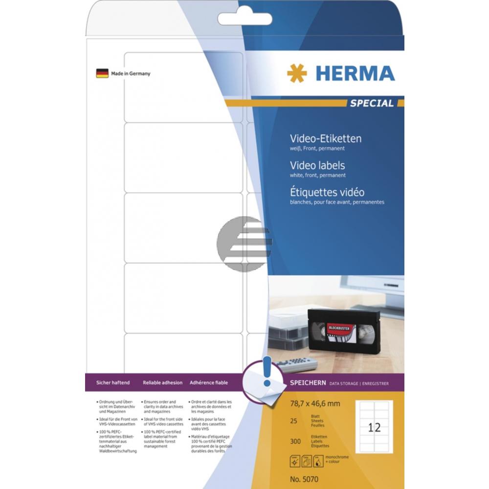 Herma Video-Etiketten A4 weiß 78,7 x 46,6 mm Papier matt Inh.300