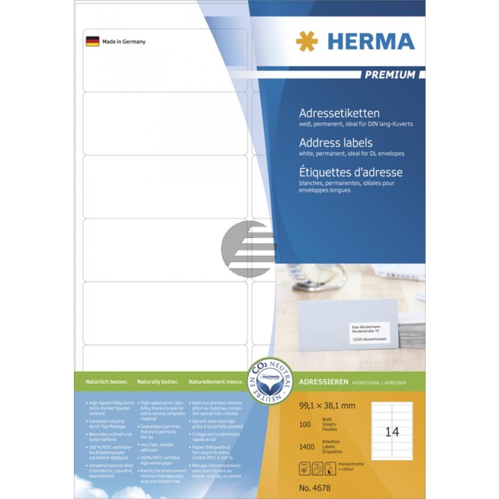 Herma Etiketten A4 weiß 99,1 x 38,1 mm Papier matt Inh.1400