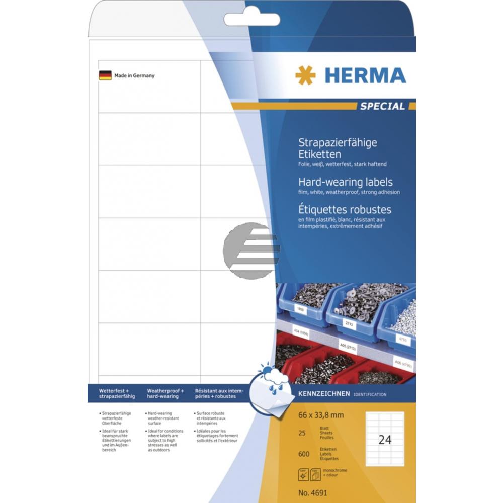 Herma Folien-Etiketten weiß 66,0 x 33,8 mm stark haftend Inh.600