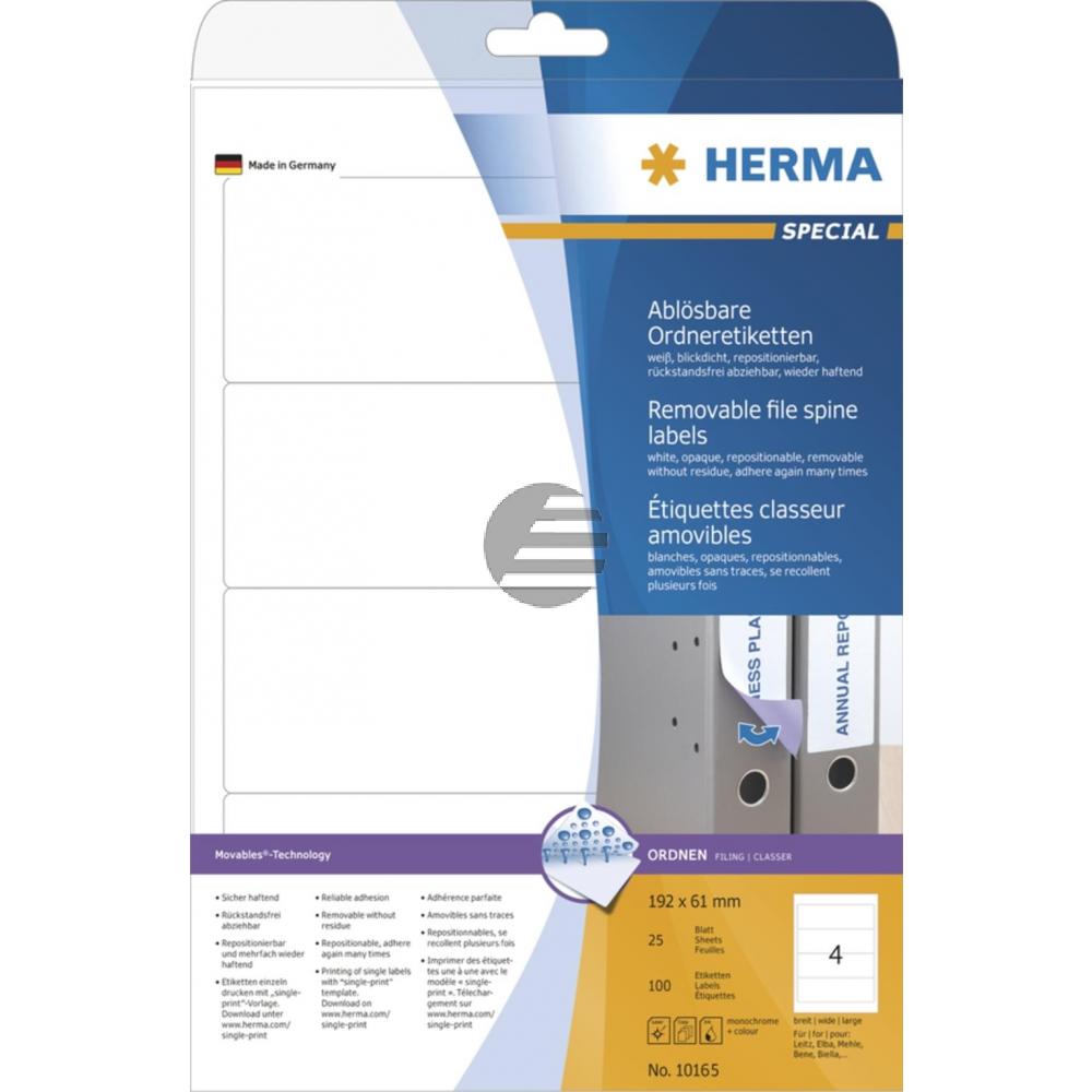 Herma Ordneretiketten weiß 192 x 61 mm ablösbar Papier Inh.100 St.
