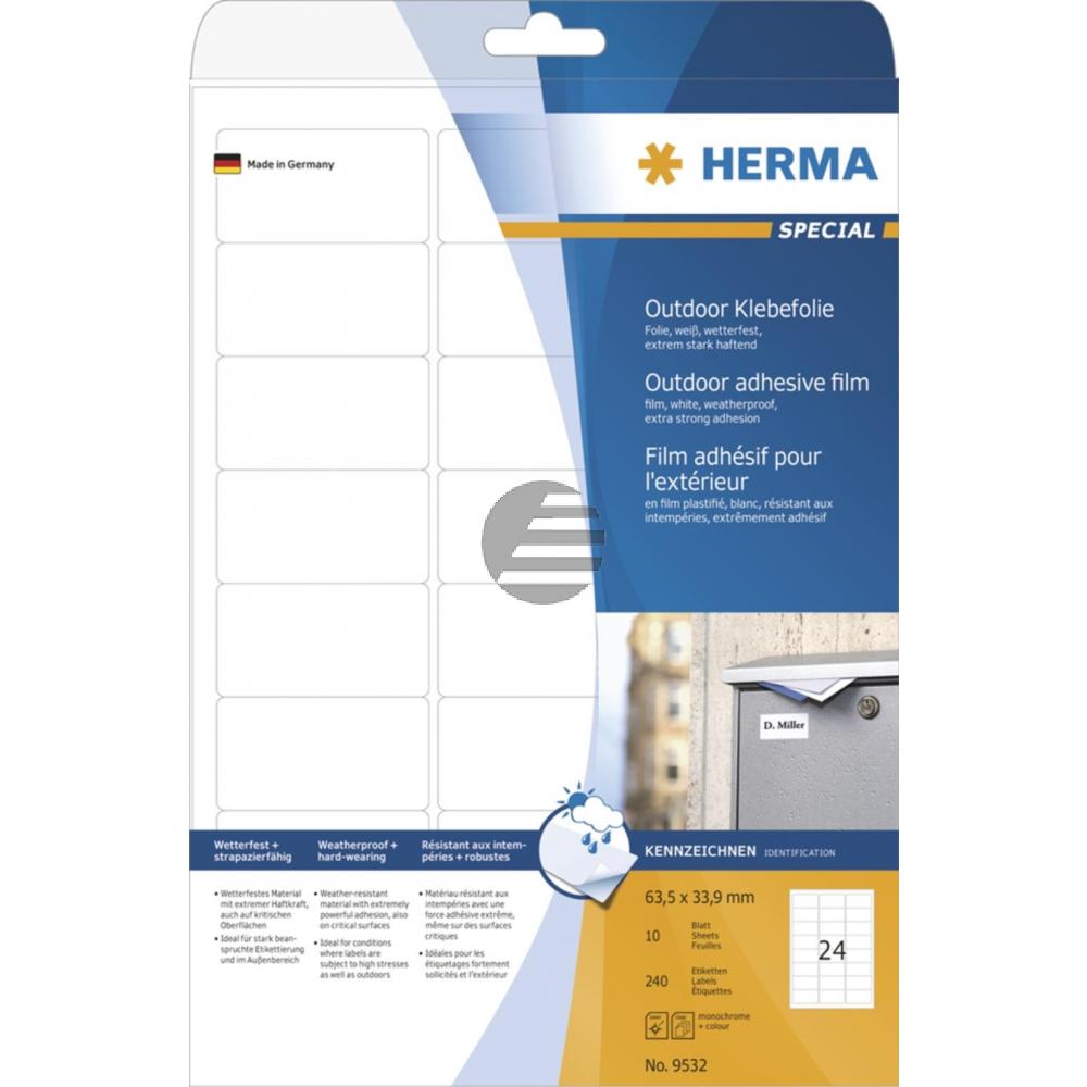 Herma Outdoor-Etiketten weiß 63,5 x 33,9 mm Klebefolie matt Inh.240