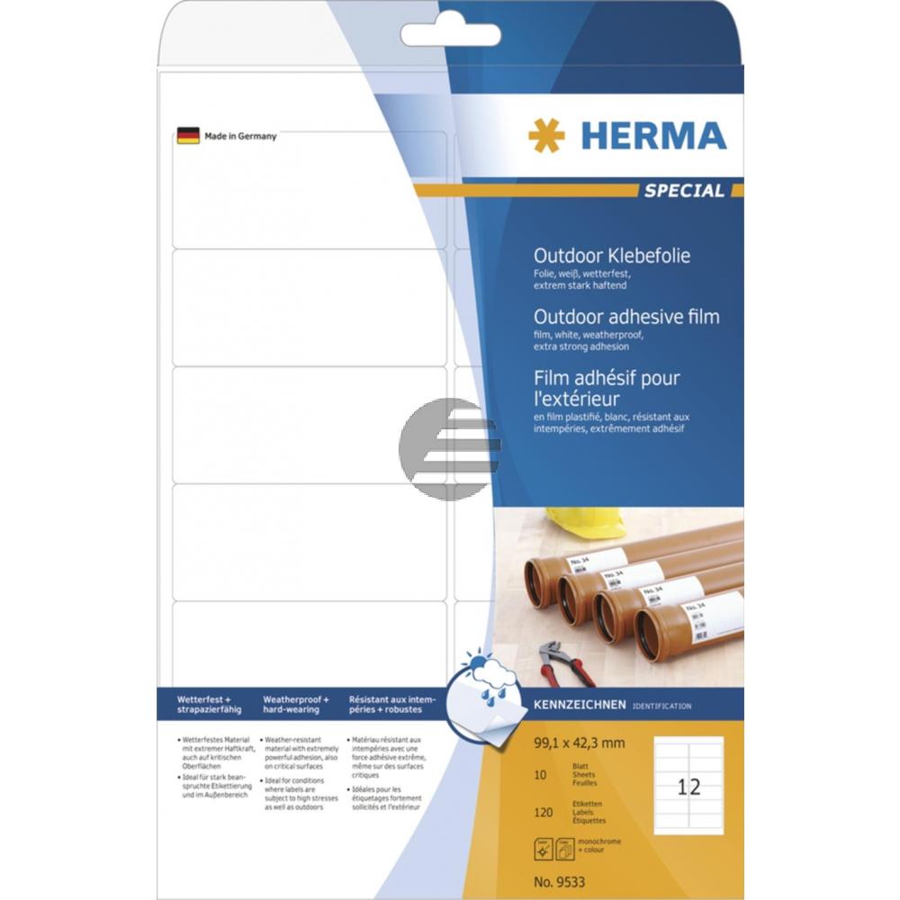 Herma Outdoor-Etiketten weiß 99,1 x 42,3 mm Klebefolie matt Inh.120