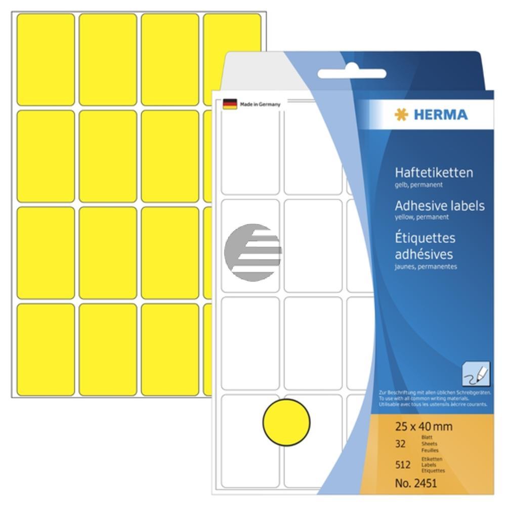 Herma Vielzwecketiketten gelb 25 x 40 mm Papier matt Inh.512
