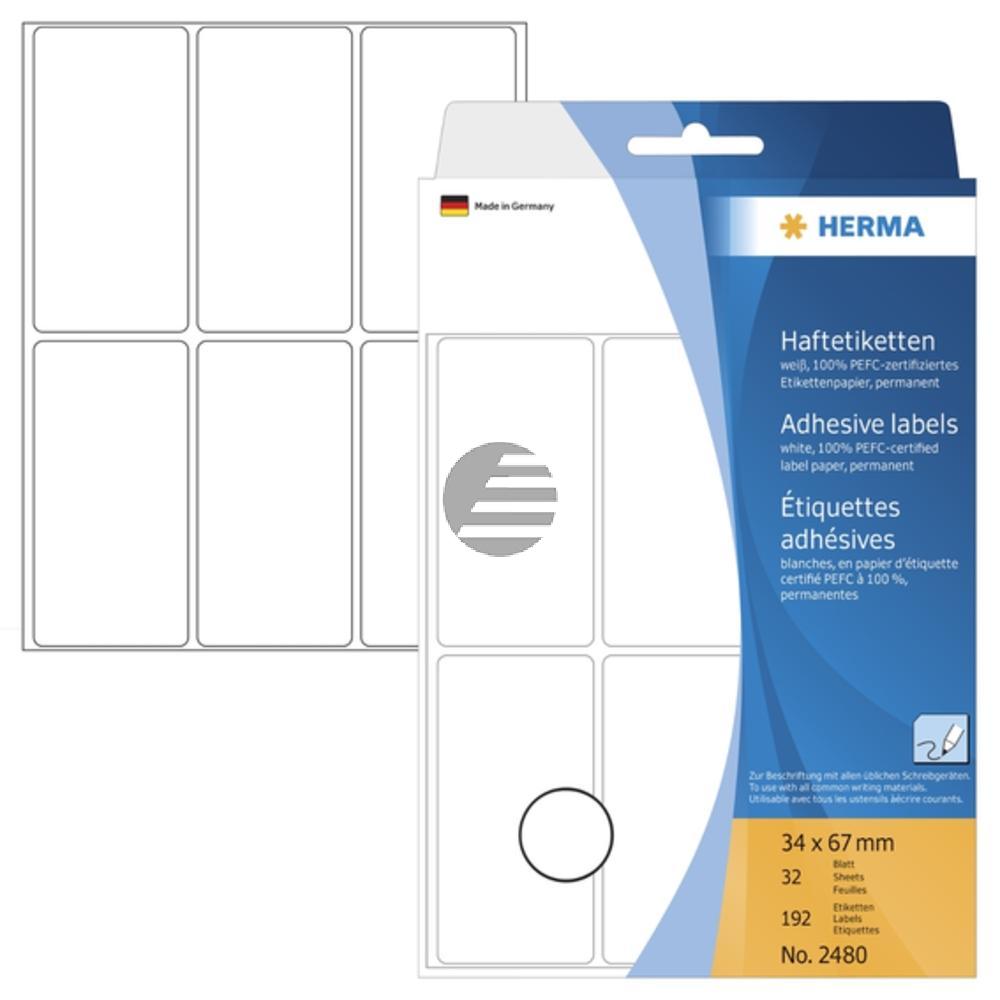 Herma Vielzwecketiketten weiß 34 x 67 mm Papier matt Inh.192