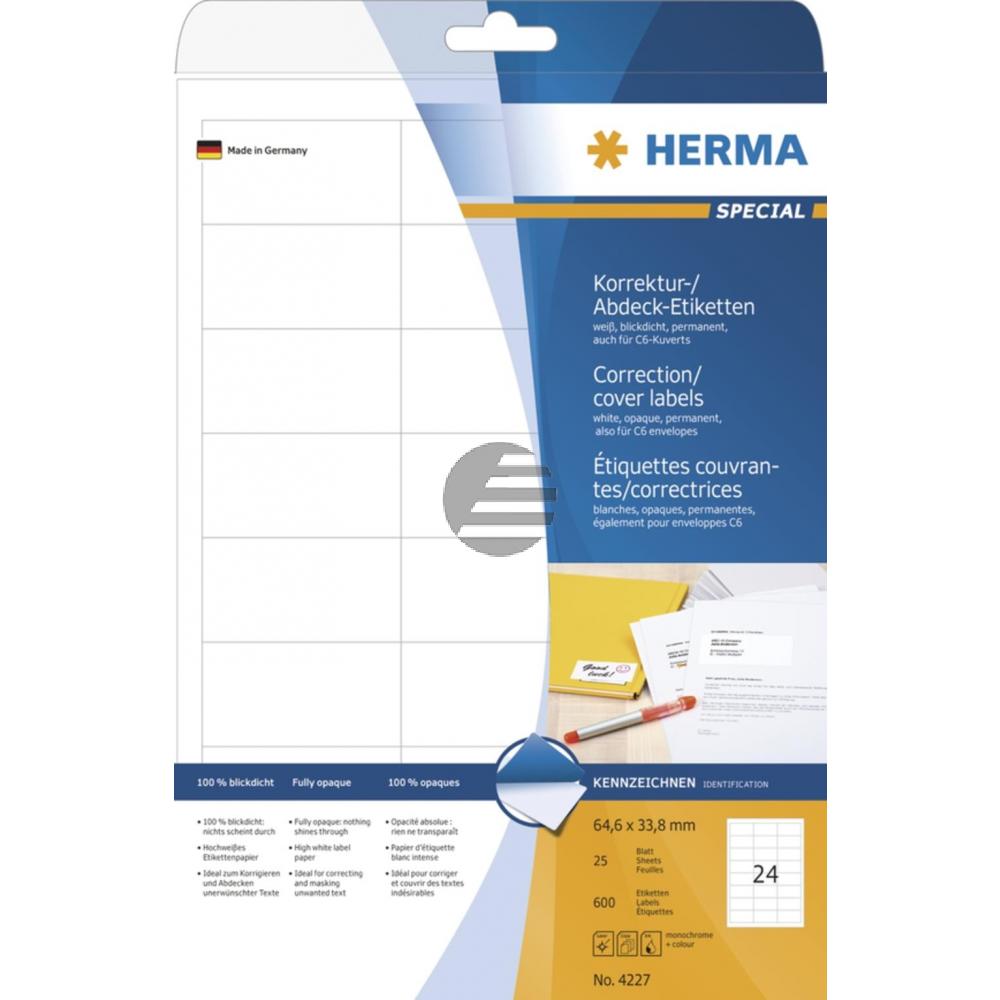 Herma Abdeck-Etiketten weiß 64,6 x 33,8 mm Papier blickdicht Inh.600