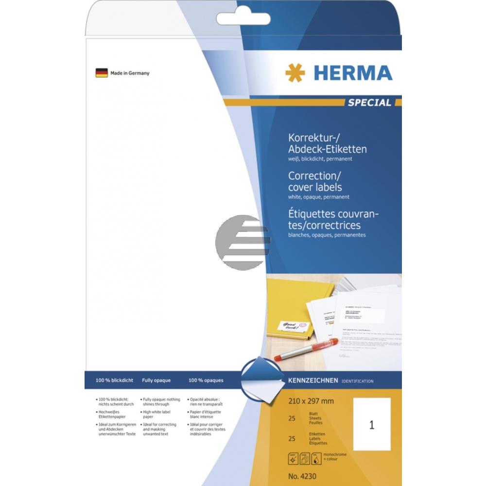 Herma Abdeck-Etiketten weiß 210 x 297 mm Papier blickdicht Inh.25