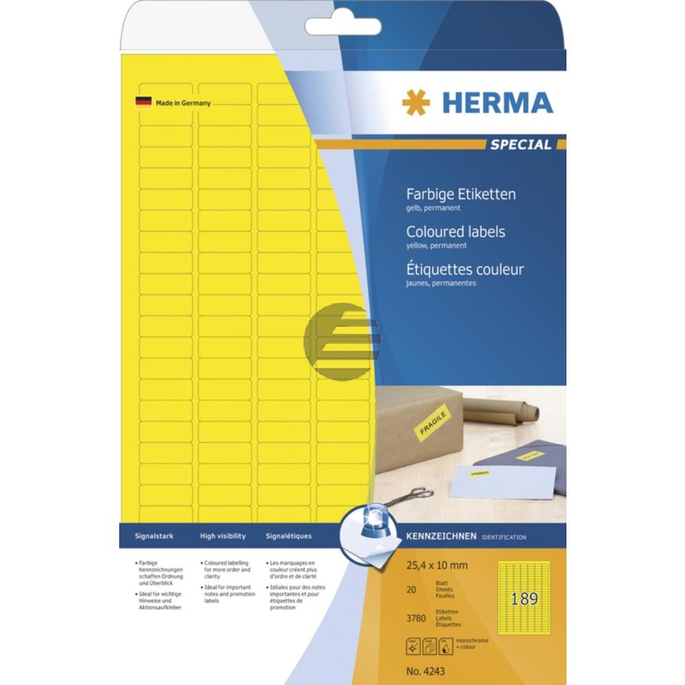 Herma Etiketten A4 gelb 25,4 x 10,0 mm Papier matt Inh.3780 20 Blatt