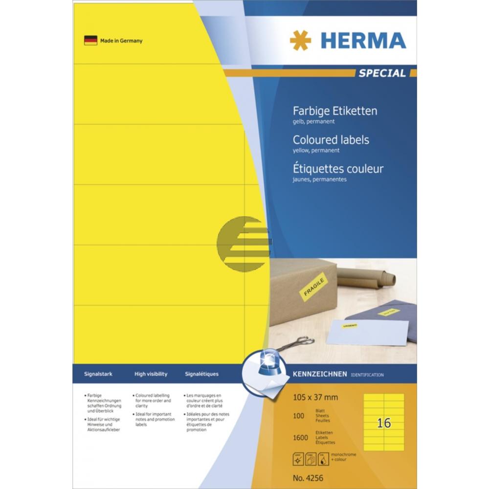 Herma Etiketten A4 gelb 105 x 37 mm Papier matt Inh.1600 100 Blatt