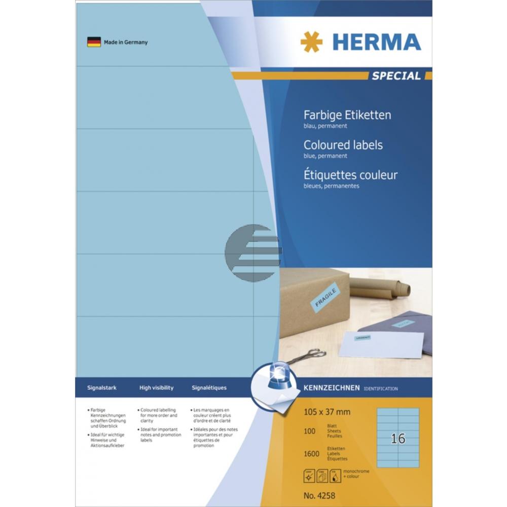 Herma Etiketten A4 blau 105 x 37 mm Papier matt Inh.1600 100 Blatt