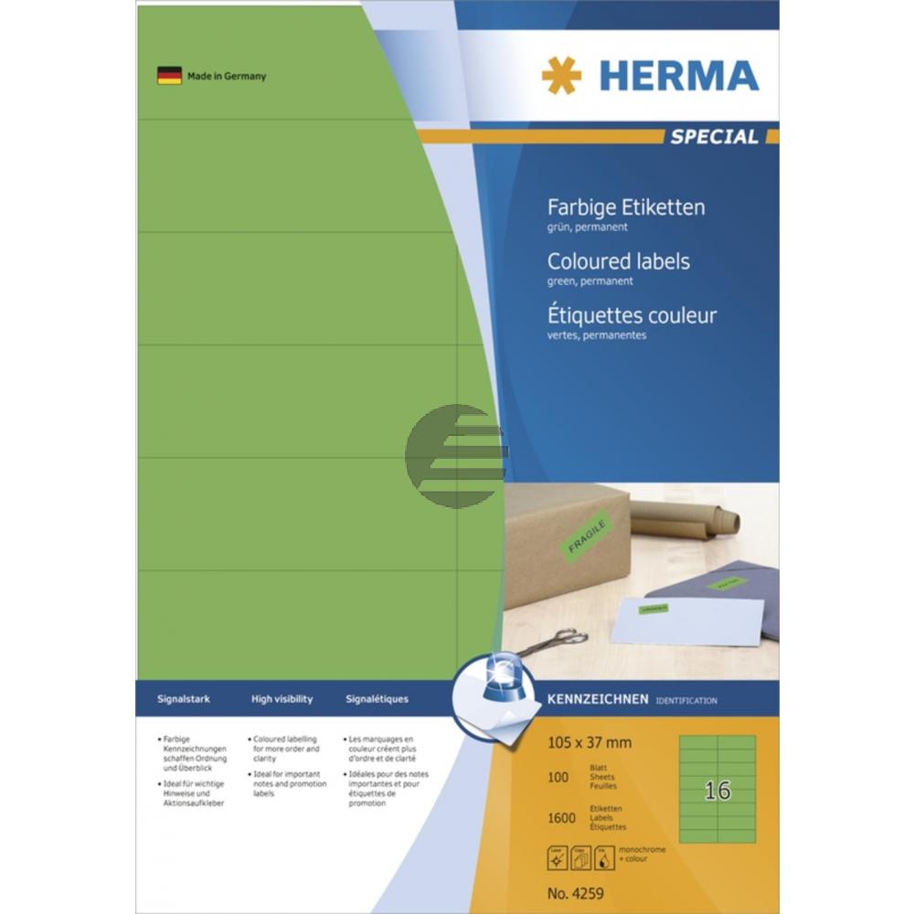 Herma Etiketten A4 grün 105 x 37 mm Papier matt Inh.1600 100 Blatt