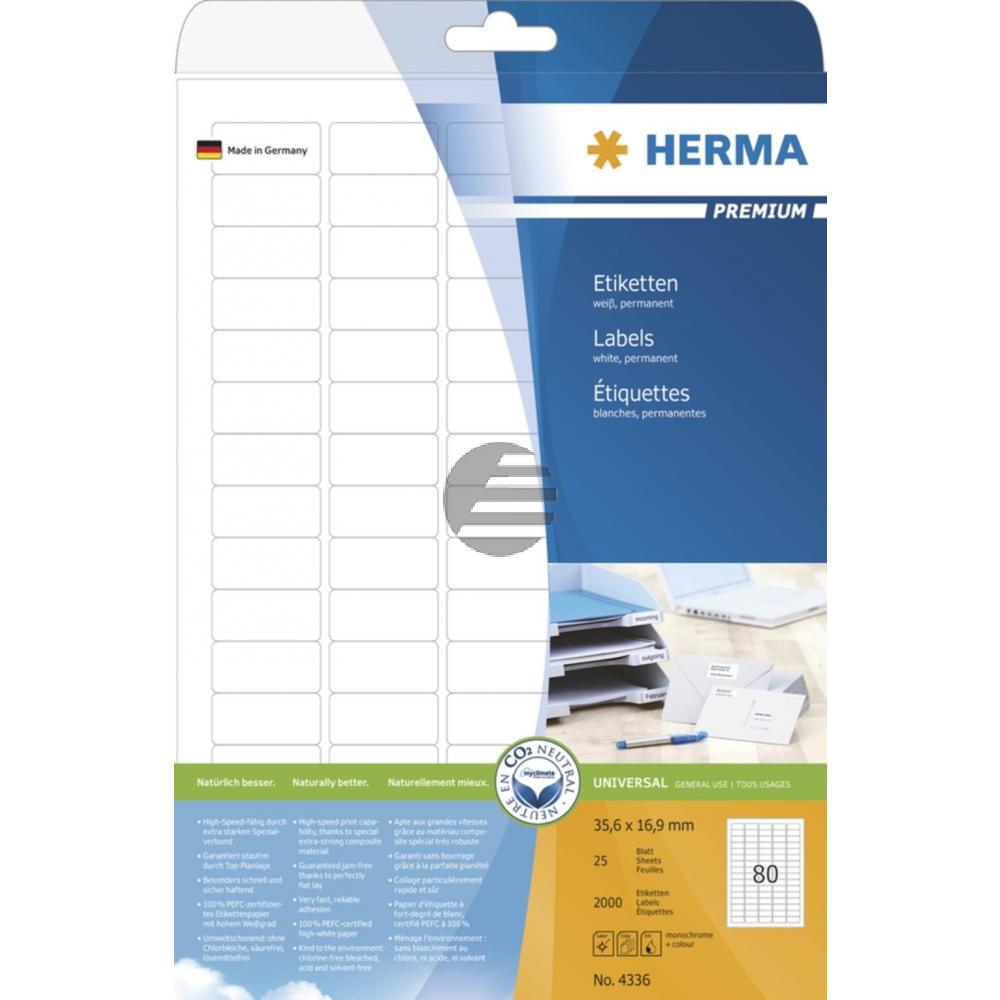 Herma Etiketten A4 weiß 35,6 x 16,9 mm Papier matt Inh.2000 25 Blatt