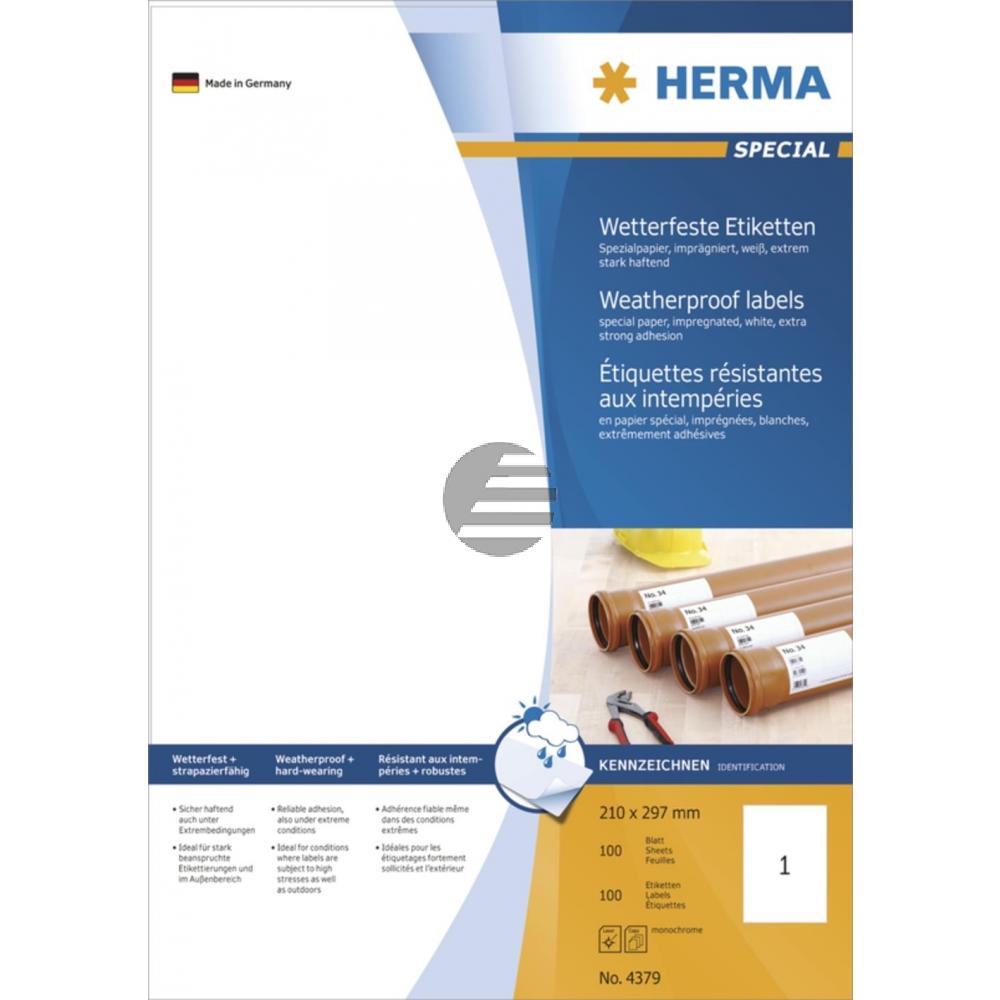 Herma Etiketten A4 weiß 210 x 297 mm Papier wetterfest Inh.100 stark haftend