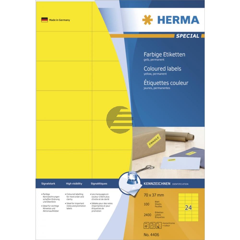 Herma Etiketten A4 gelb 70 x 37 mm Papier matt Inh.2400