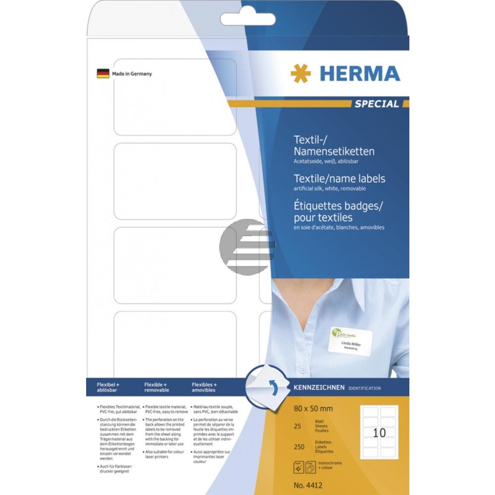Herma Namensetiketten A4 weiß 80 x 50 mm ablösbar Acetatseide Inh.250