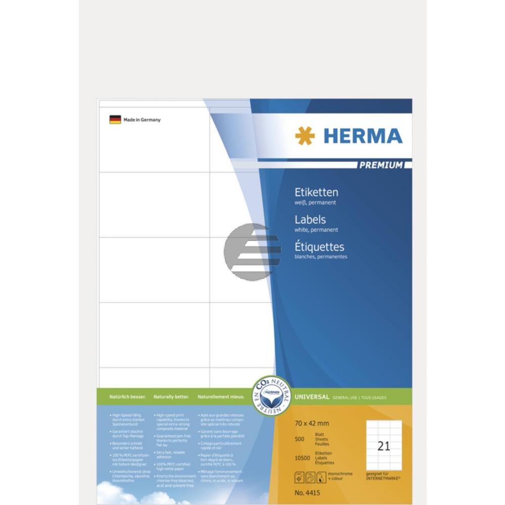 Herma Etiketten A4 weiß 70 x 42 mm Papier matt Inh.10500 Premium Etiketten