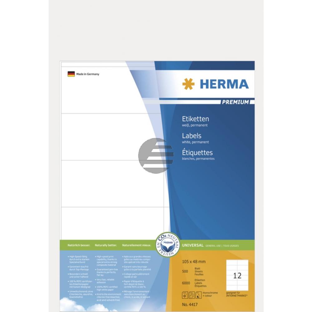 Herma Etiketten A4 weiß 105 x 48 mm Papier matt Inh.6000 Premium Etiketten