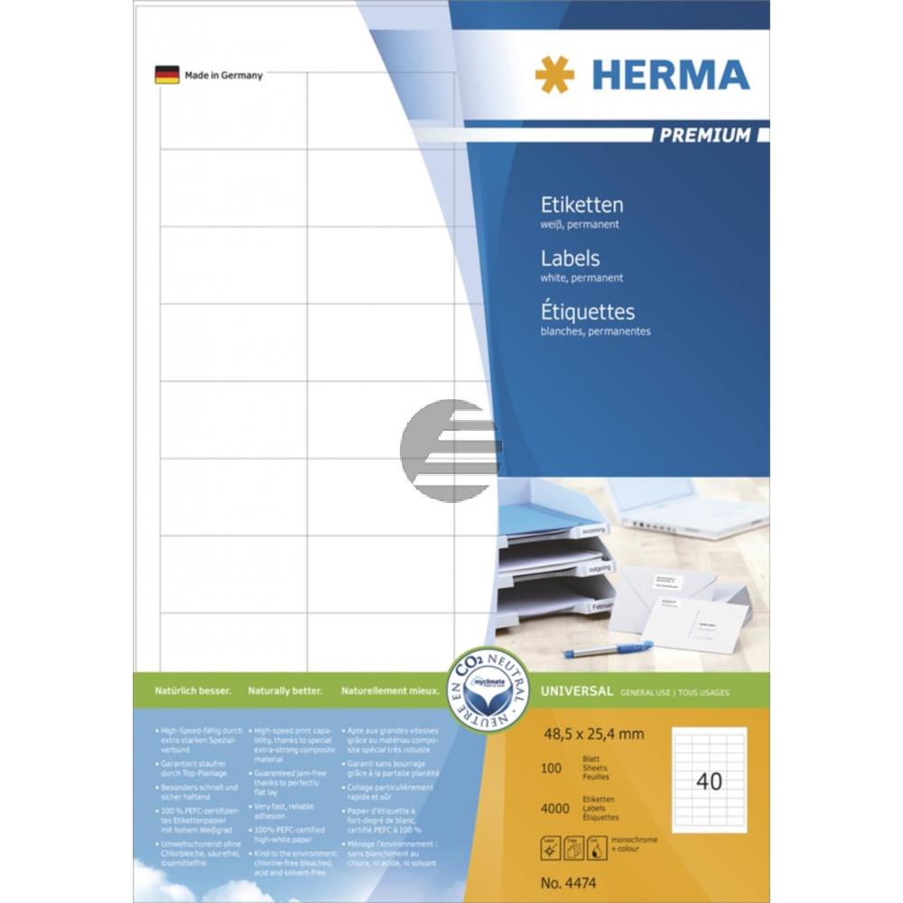 Herma Etiketten A4 weiß 48,5 x 24,4 mm Papier matt Inh.4000