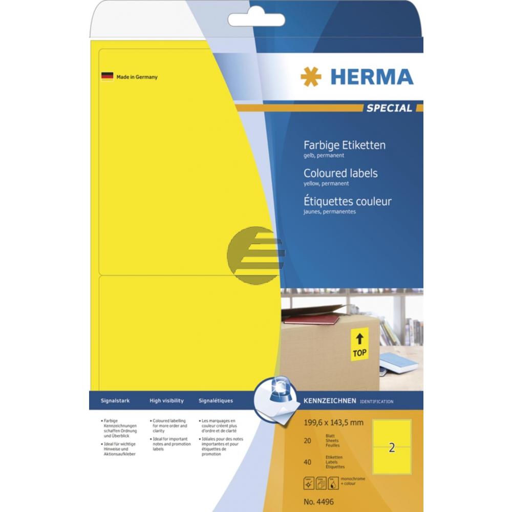 Herma Etiketten A4 gelb 199,6 x 143,5 mm Papier matt Inh.40
