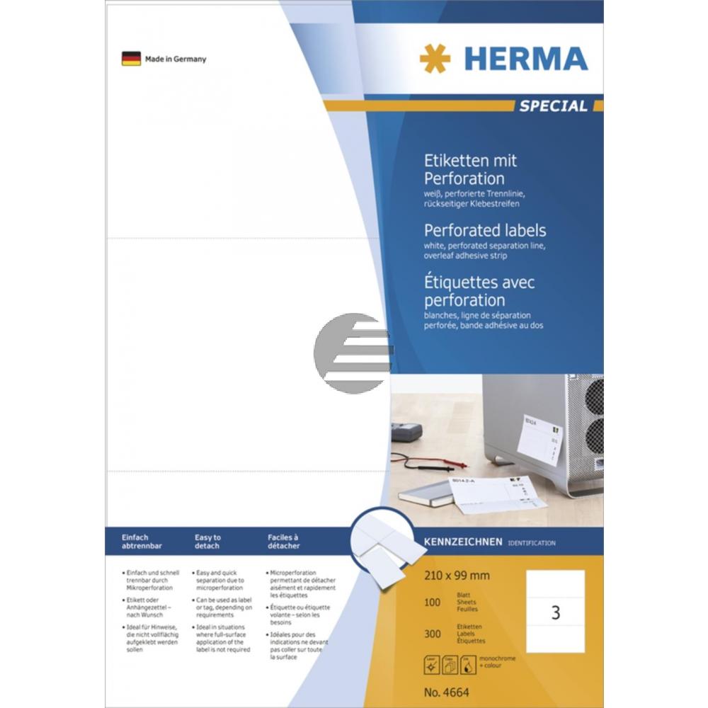 Herma Etiketten A4 weiß 210 x 99 mm perforiert Inh.300