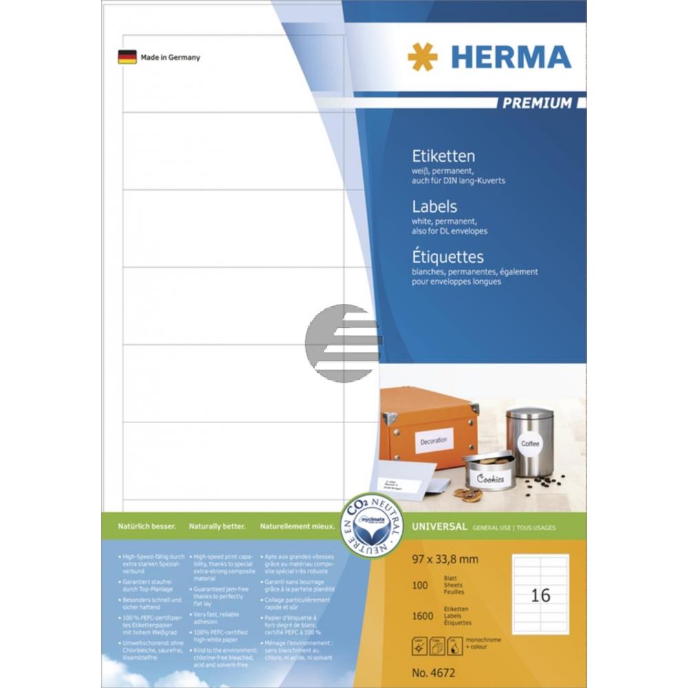 Herma Etiketten A4 weiß 97,0 x 33,8 mm Papier matt Inh.1600