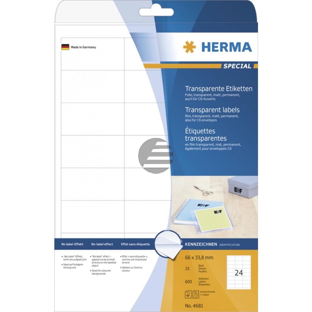 Herma Folien-Etiketten A4 66,0 x 33,8 mm transparent Inh.600